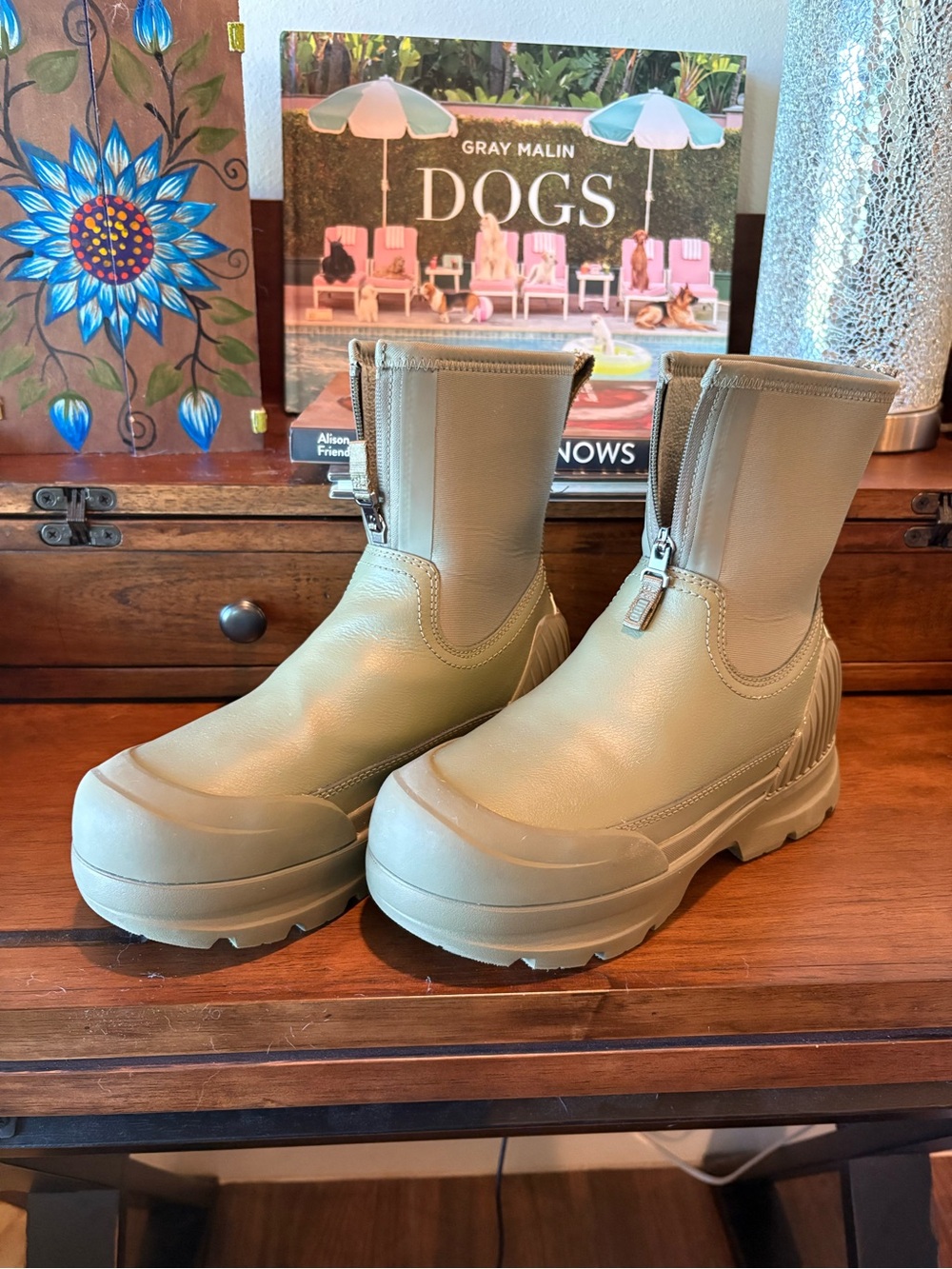 UGG Women's Front-Zip Chunky Rain Boots in Olive Green